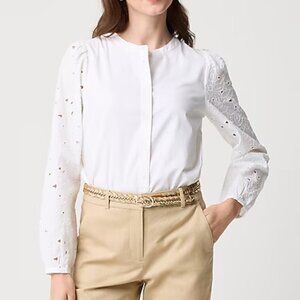J. Crew Eyelet Long Sleeve Lightweight Button Front Top White Size XS